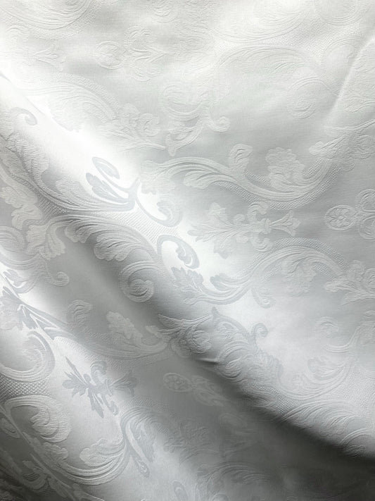 WHITE Floral Damask Brocade Fabric (58 in.) Sold By The Yard