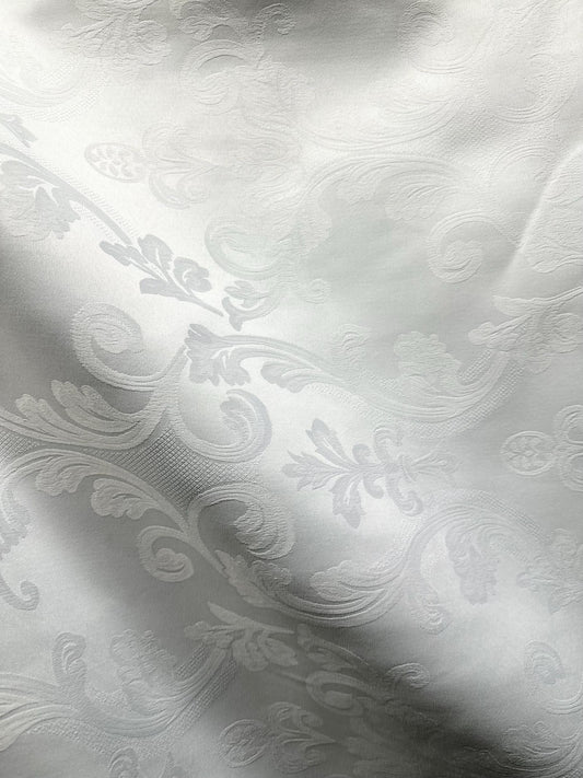 WHITE Floral Damask Brocade Fabric (58 in.) Sold By The Yard
