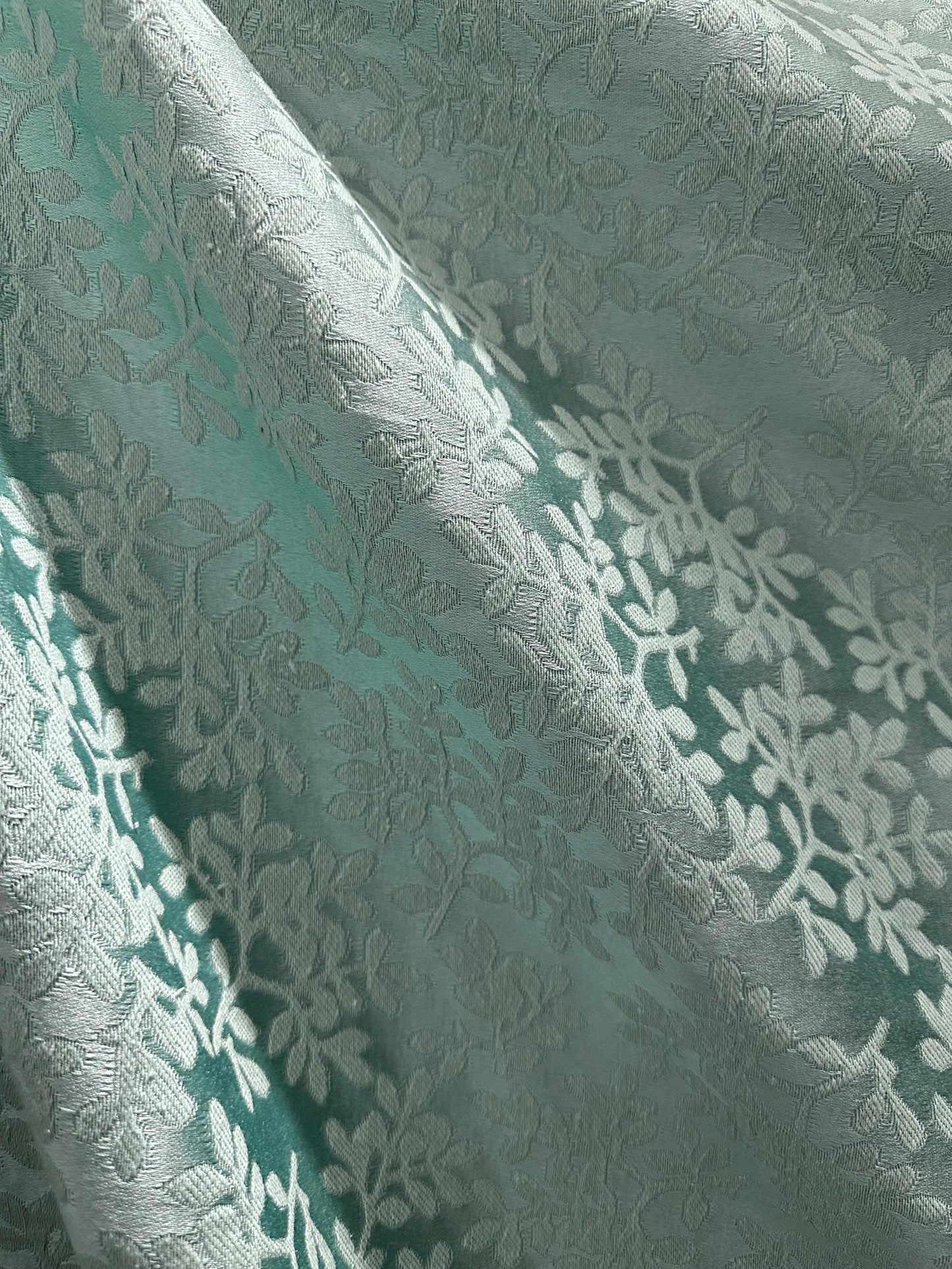 MINT BLUE Floral Chenille Upholstery Brocade Fabric (54 in.) Sold By The Yard