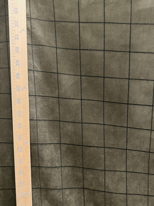 DARK SAGE Plaid Upholstery Suede Micro Faux Polyester Drapery Fabric (56 in.) Sold By The Yard