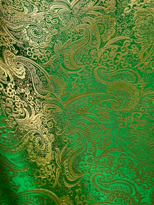 GREEN GOLD Metallic Paisley Brocade Fabric (60 in.) Sold By The Yard