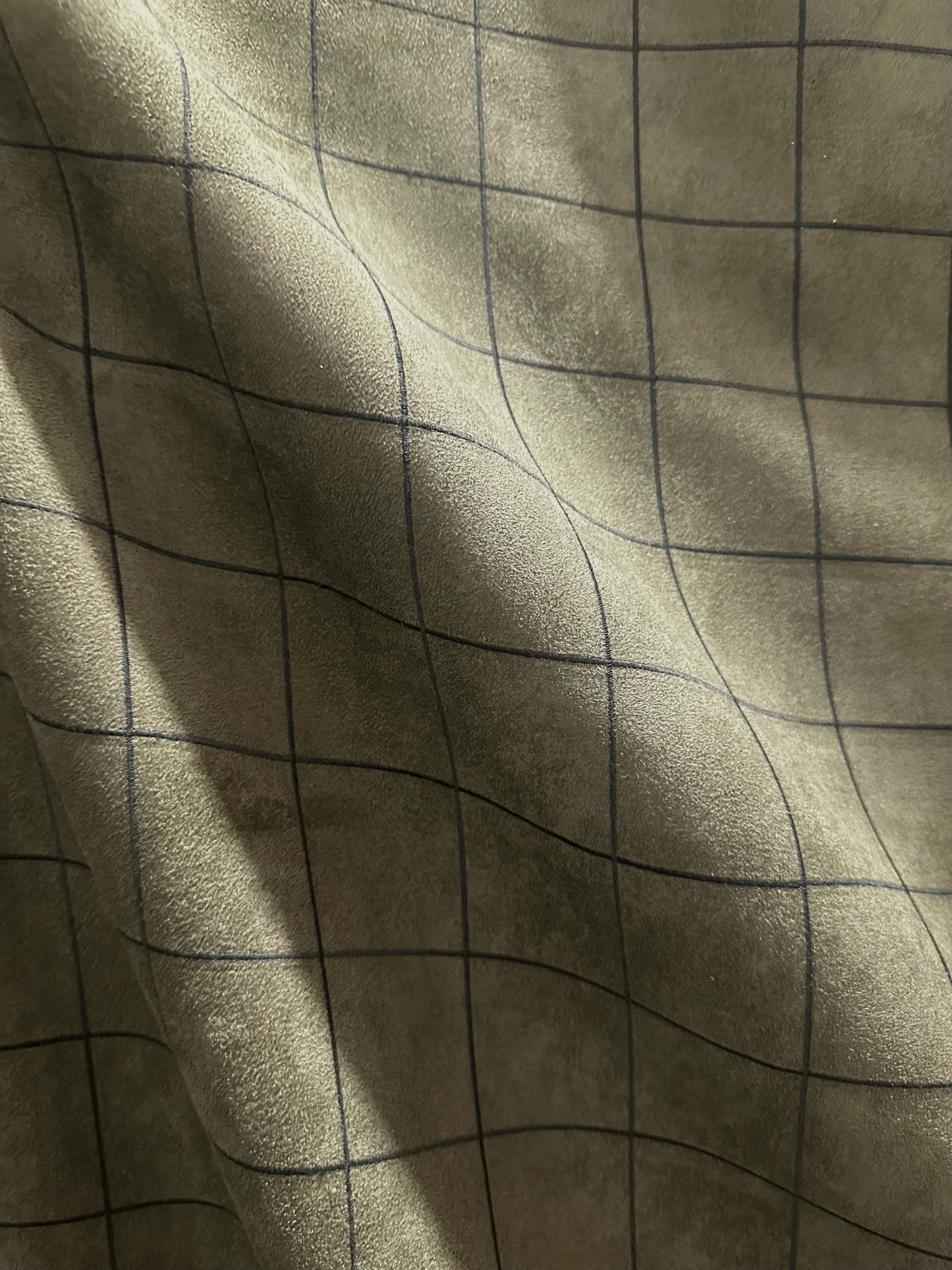 DARK SAGE Plaid Upholstery Suede Micro Faux Polyester Drapery Fabric (56 in.) Sold By The Yard