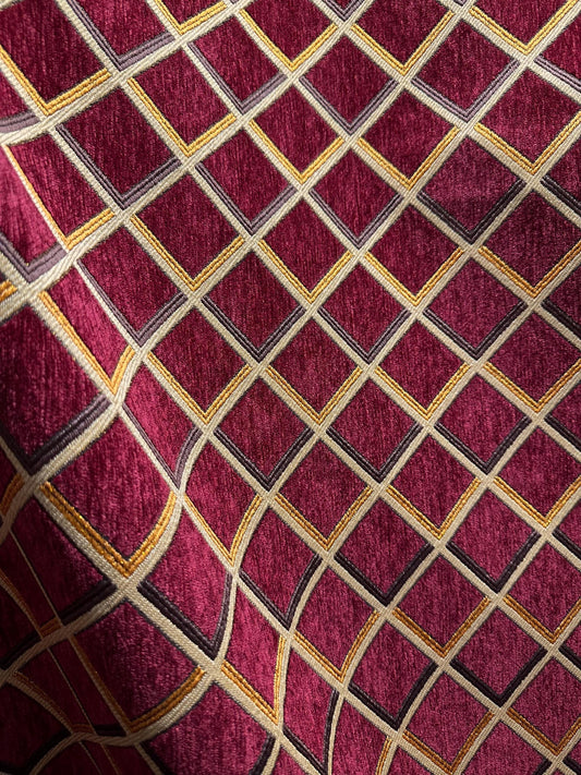 BURGUNDY GOLD Diamond Chenille Upholstery Brocade Fabric (54 in.) Sold By The Yard