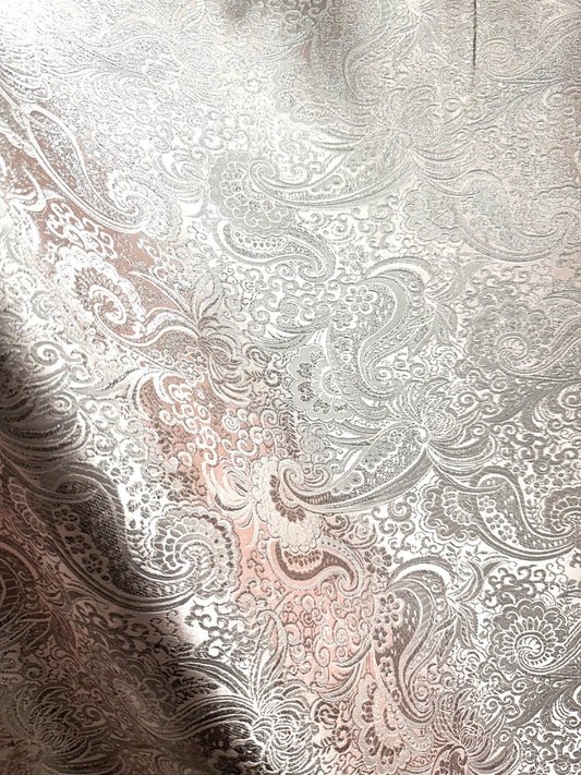 LIGHT PINK SILVER Metallic Paisley Brocade Fabric (60 in.) Sold By The Yard