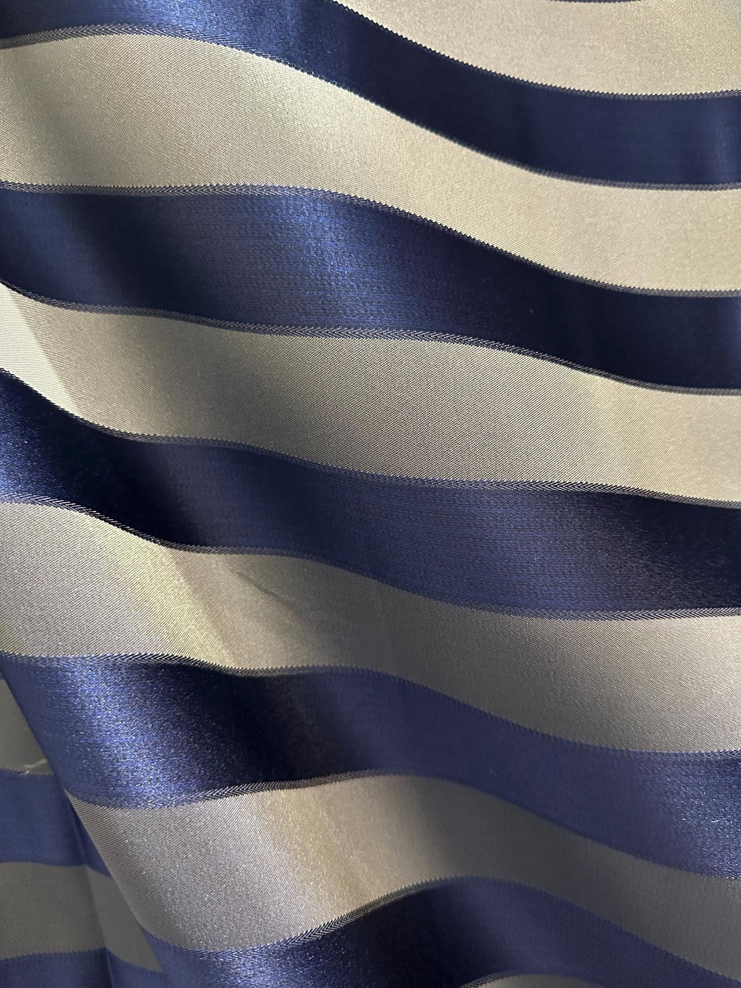 NAVY GOLD Striped Brocade Upholstery Drapery Fabric (110 in.) Sold By The Yard