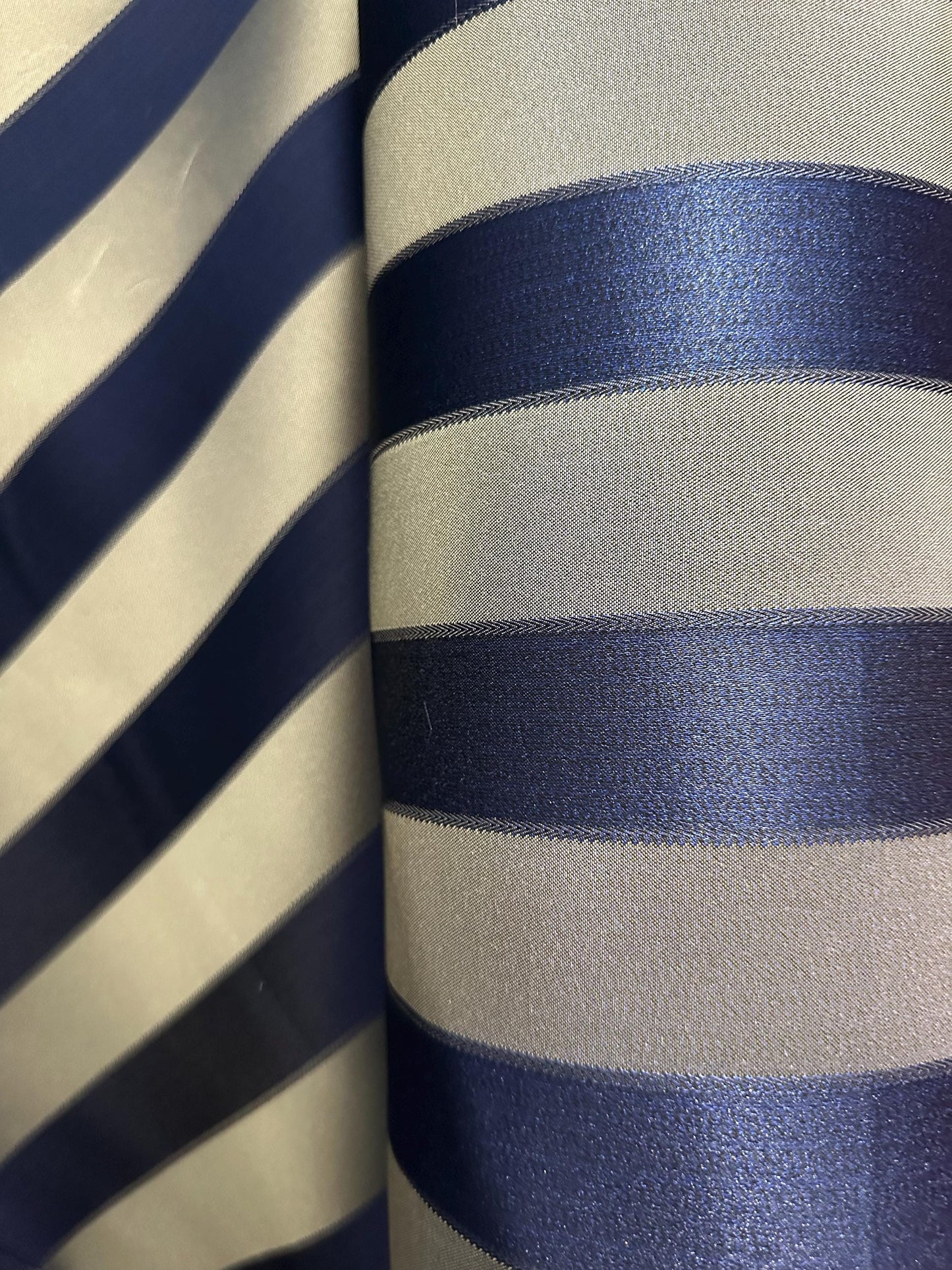 NAVY GOLD Striped Brocade Upholstery Drapery Fabric (110 in.) Sold By The Yard