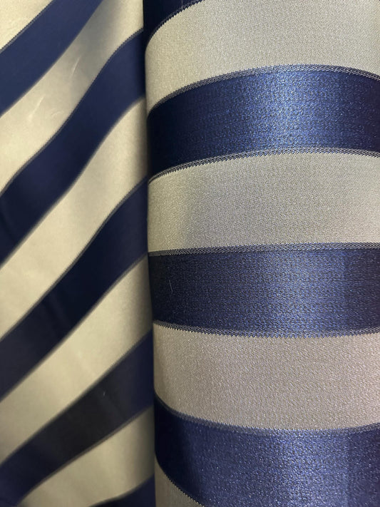 NAVY GOLD Striped Brocade Upholstery Drapery Fabric (110 in.) Sold By The Yard