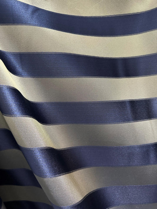NAVY GOLD Striped Brocade Upholstery Drapery Fabric (110 in.) Sold By The Yard