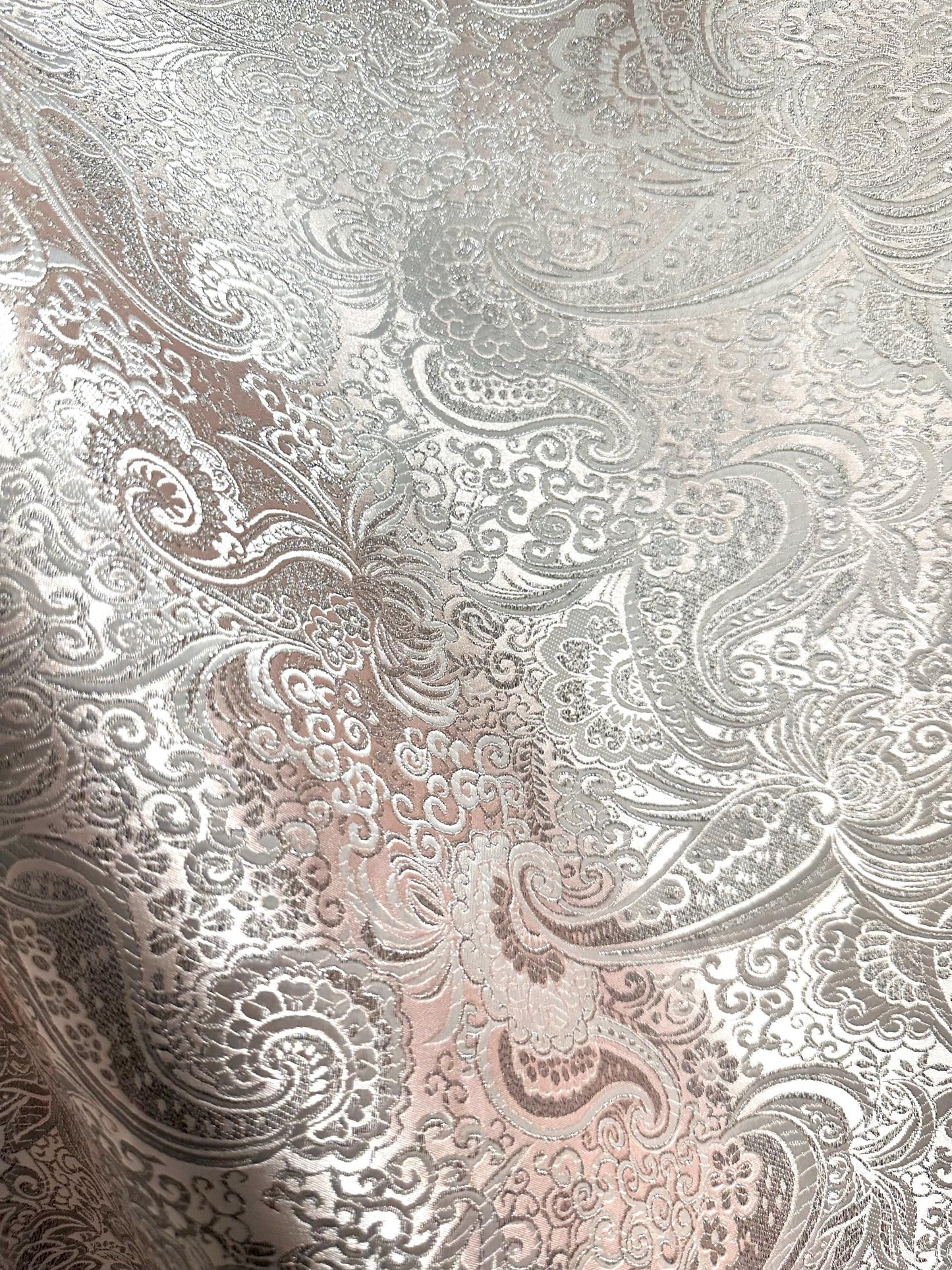 LIGHT PINK SILVER Metallic Paisley Brocade Fabric (60 in.) Sold By The Yard