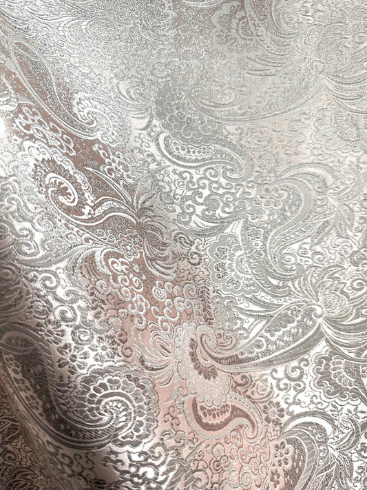 LIGHT PINK SILVER Metallic Paisley Brocade Fabric (60 in.) Sold By The Yard