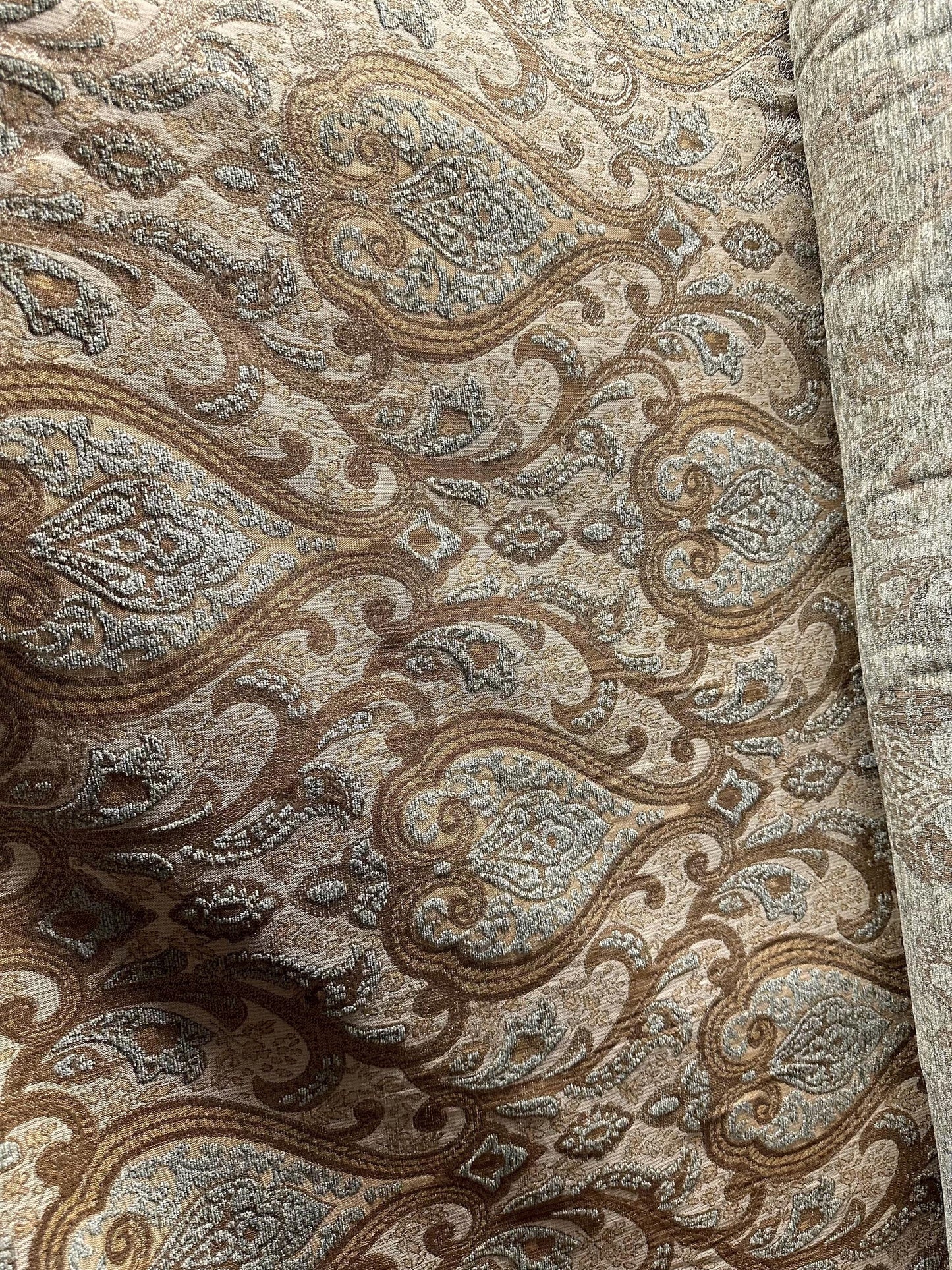 SAGE BEIGE GOLD Damask Chenille Upholstery Brocade Fabric (56 in.) Sold By The Yard