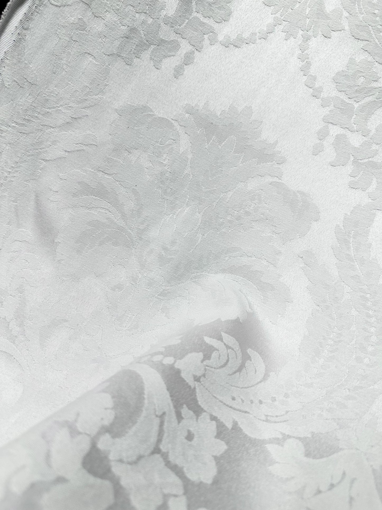 WHITE Floral Damask Poly Cotton Brocade Fabric (56 in.) Sold By The Yard