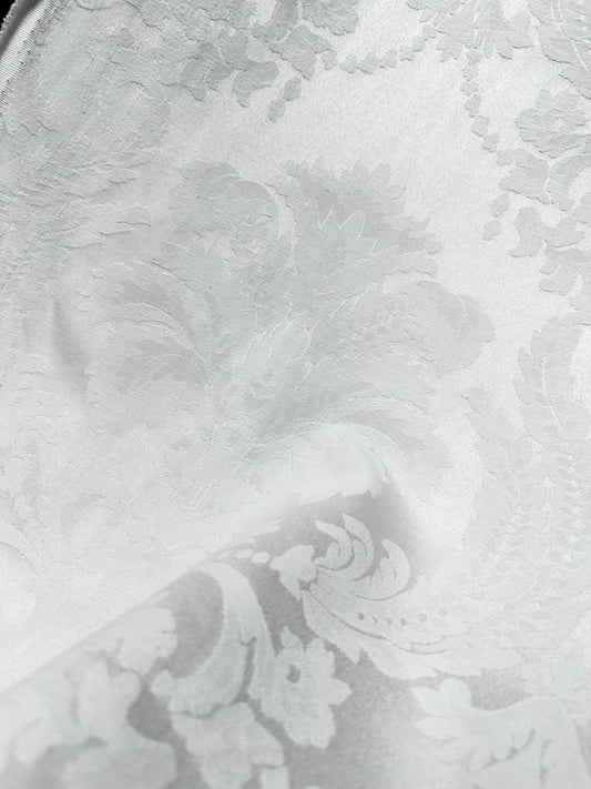WHITE Floral Damask Poly Cotton Brocade Fabric (56 in.) Sold By The Yard