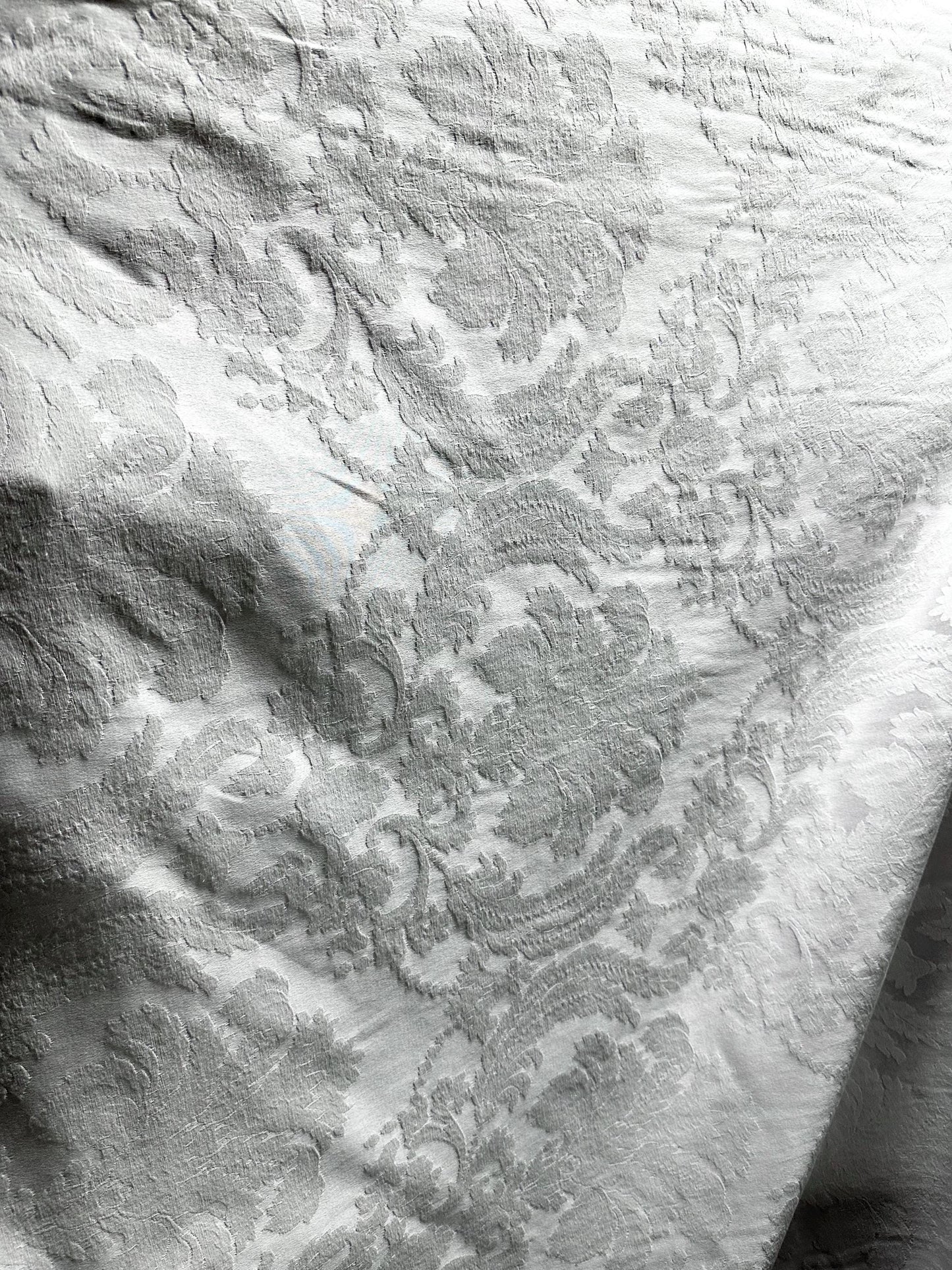 WHITE Floral Damask Poly Cotton Brocade Fabric (56 in.) Sold By The Yard