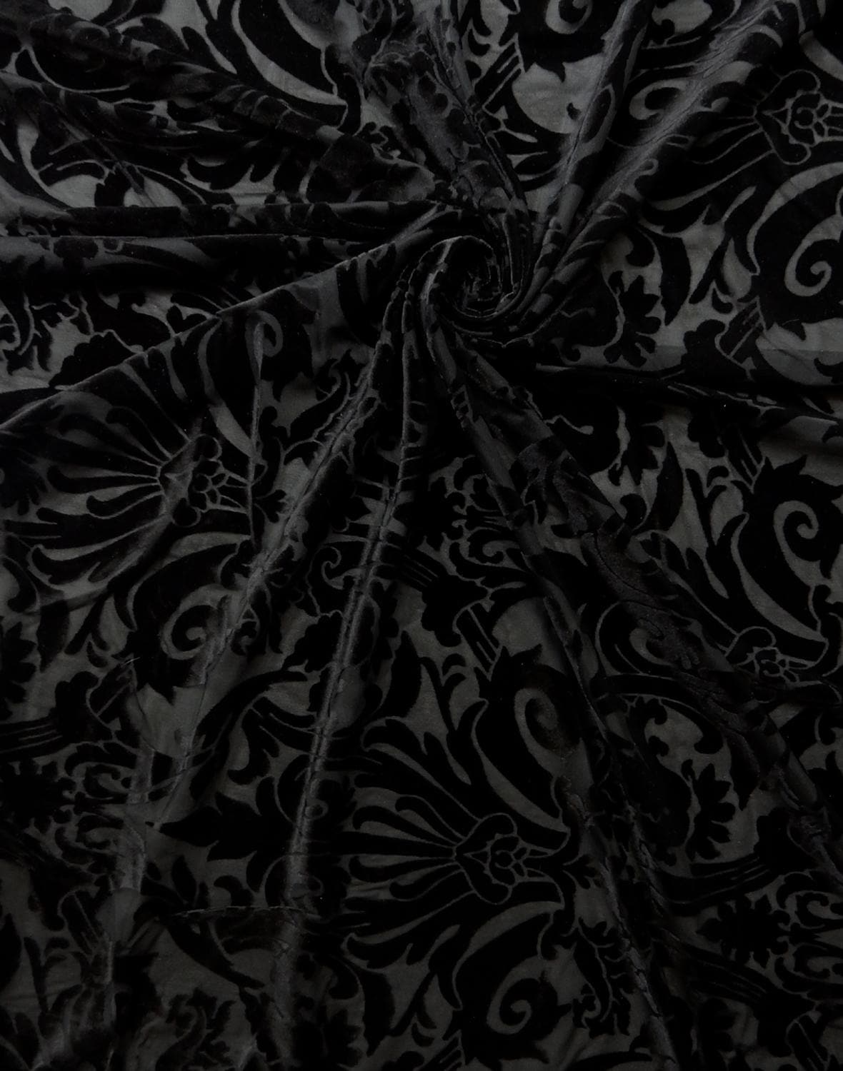 BLACK Damask Floral Burnout Stretch Velvet Fabric (58 in.) Sold By The Yard