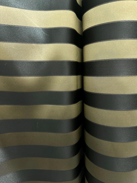 BLACK GOLD Striped Brocade Upholstery Drapery Fabric (110 in.) Sold By The Yard