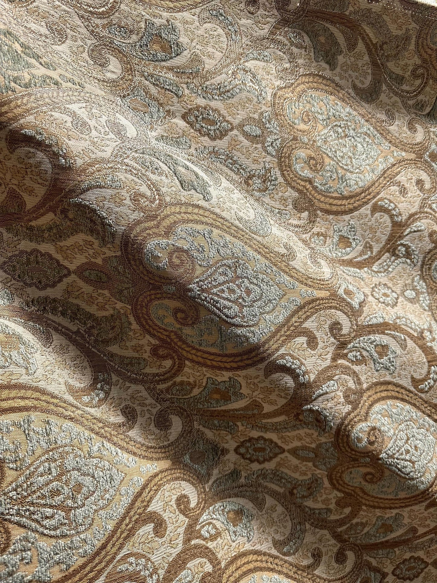 SAGE BEIGE GOLD Damask Chenille Upholstery Brocade Fabric (56 in.) Sold By The Yard