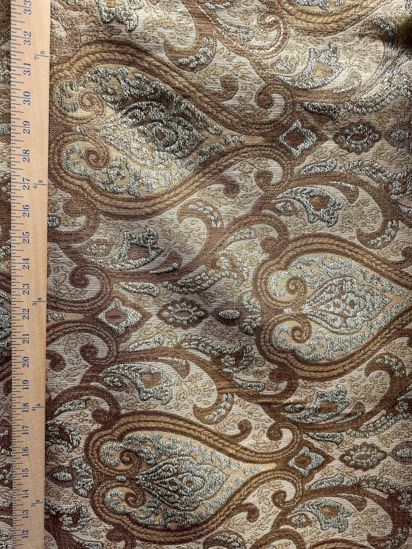 SAGE BEIGE GOLD Damask Chenille Upholstery Brocade Fabric (56 in.) Sold By The Yard