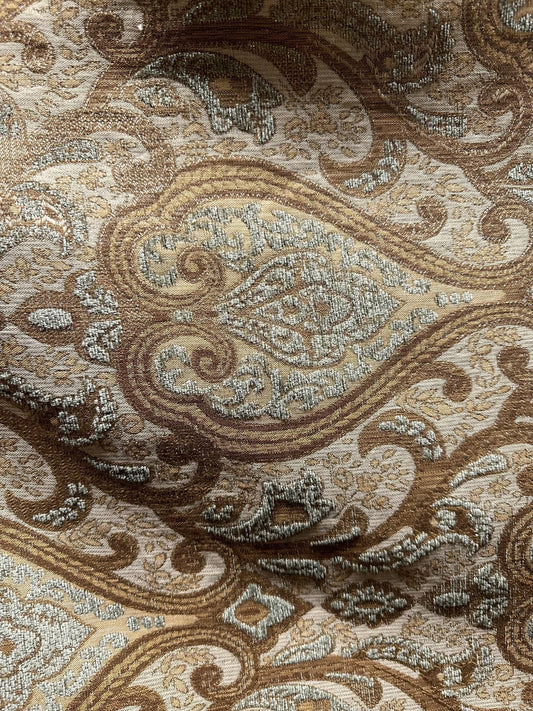 SAGE BEIGE GOLD Damask Chenille Upholstery Brocade Fabric (56 in.) Sold By The Yard