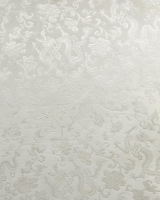 White Floral Dragon Silk Brocade Fabric (30 in.) Sold By The Yard