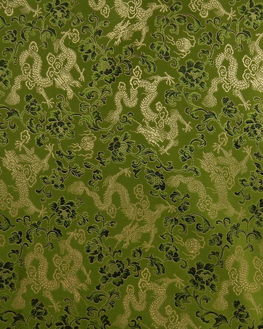 Olive Gold Floral Dragon Silk Brocade Fabric (30 in.) Sold By The Yard