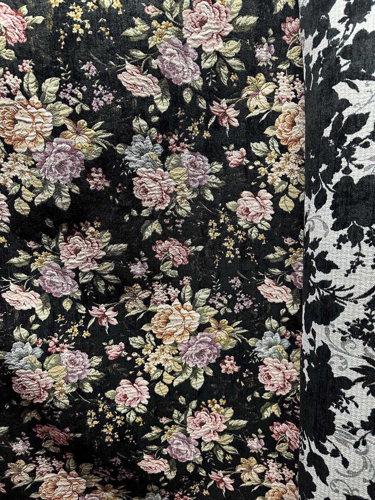 Black Multicolor Floral Chenille Upholstery Fabric (54 in.) Sold By The Yard