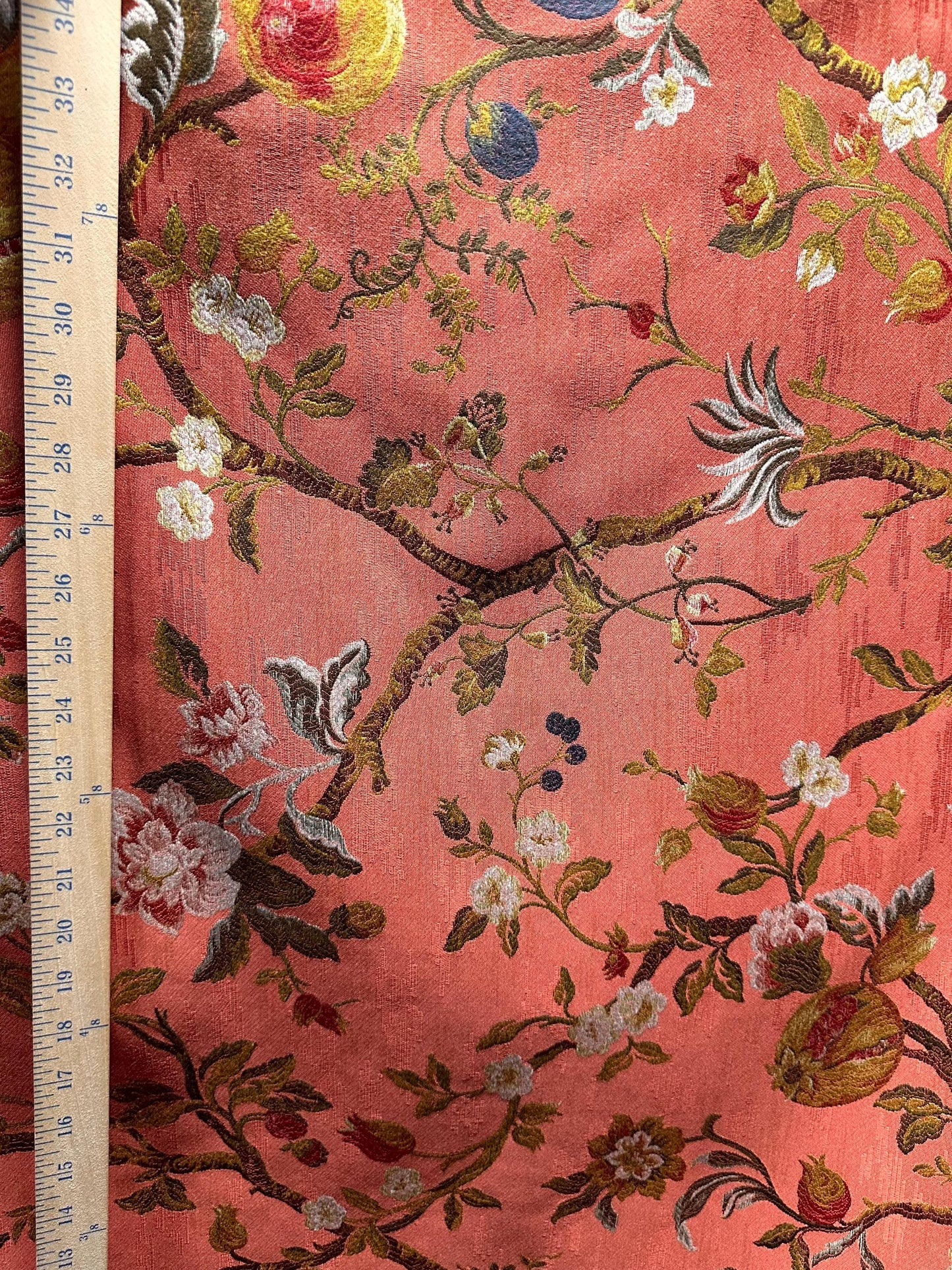 RED Multicolor Floral Upholstery Drapery Brocade Fabric (56 in.) Sold By The Yard