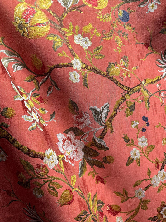 RED Multicolor Floral Upholstery Drapery Brocade Fabric (56 in.) Sold By The Yard