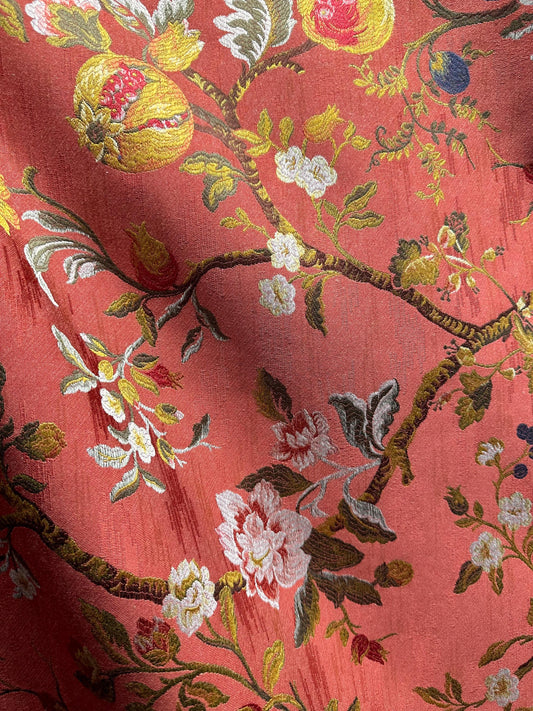 RED Multicolor Floral Upholstery Drapery Brocade Fabric (56 in.) Sold By The Yard