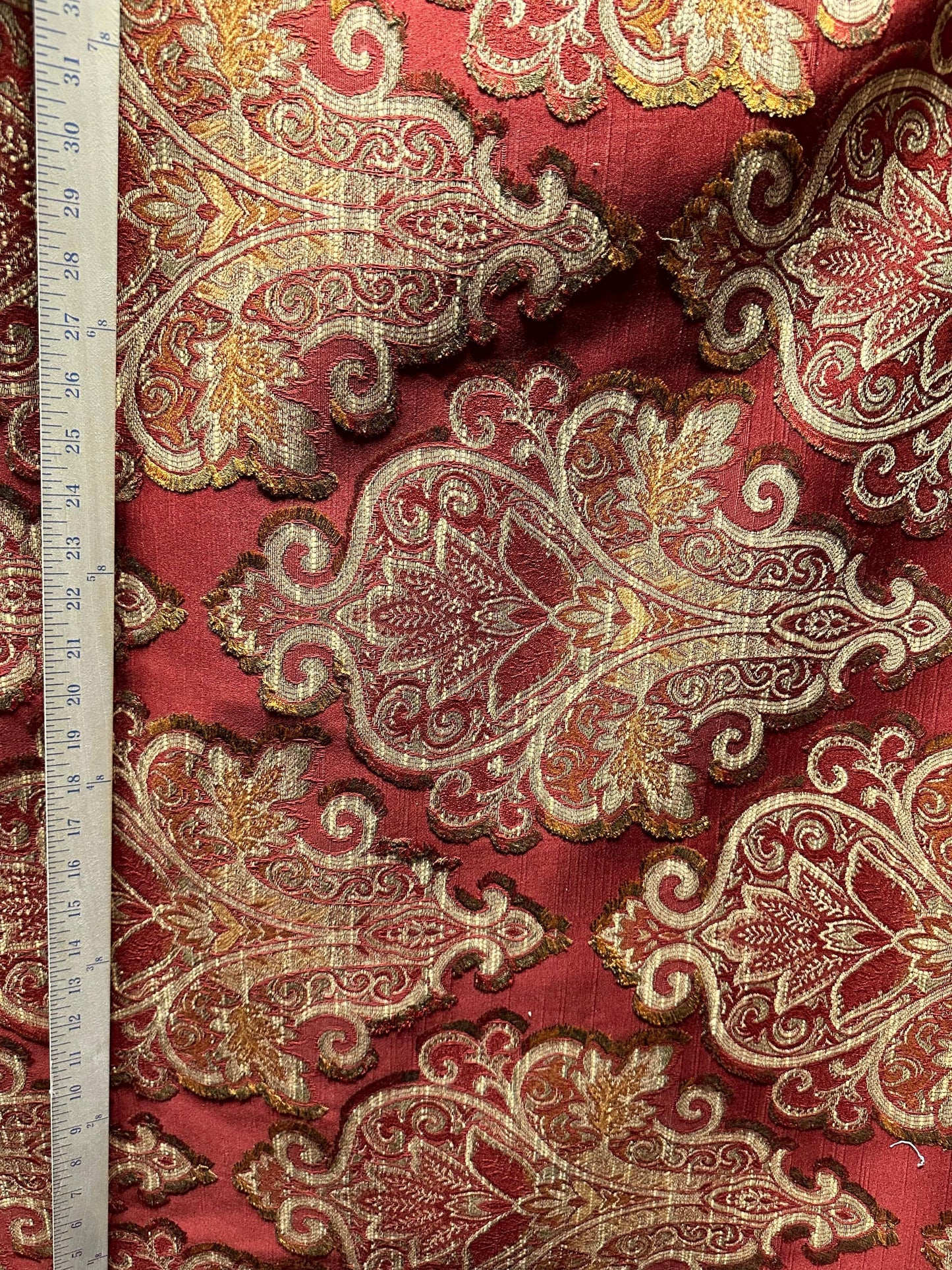 Burgundy Gold Sage Damask Upholstery Drapery Brocade Fabric (56 in.) Sold By The Yard