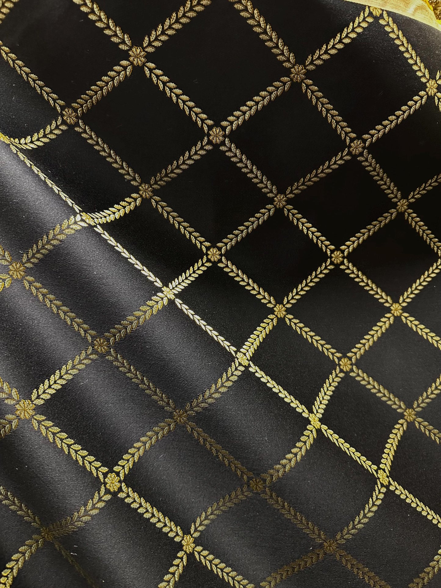 BLACK GOLD Diamond Upholstery Drapery Brocade Fabric (54 in.) Sold By The Yard