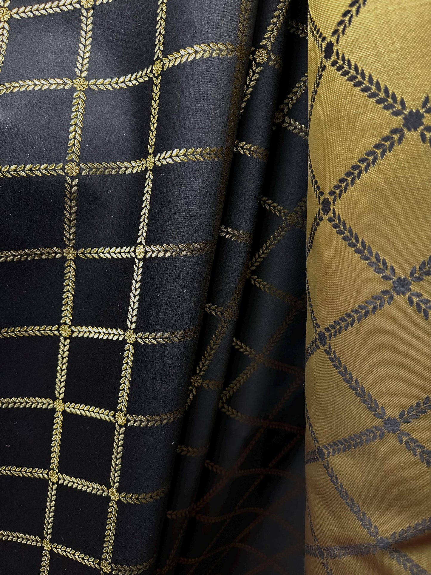 BLACK GOLD Diamond Upholstery Drapery Brocade Fabric (54 in.) Sold By The Yard