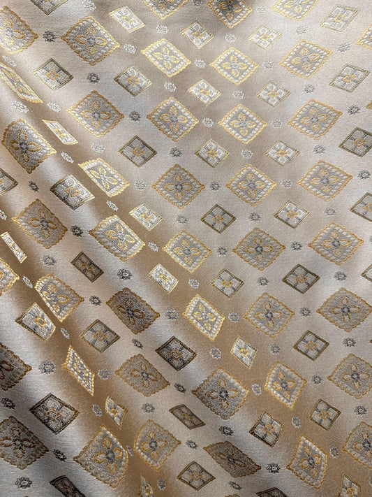 IVORY GOLD Diamond Upholstery Drapery Brocade Fabric (56 in.) Sold By The Yard
