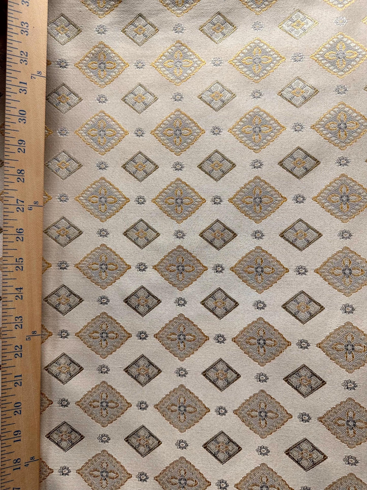 IVORY GOLD Diamond Upholstery Drapery Brocade Fabric (56 in.) Sold By The Yard