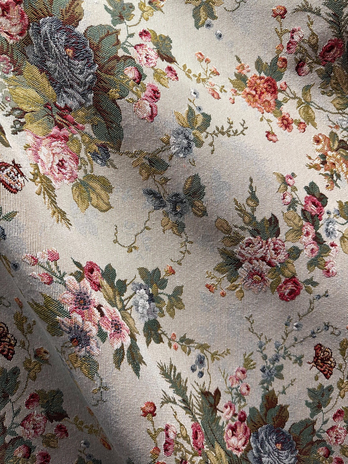 OFF WHITE PINK Multicolor Floral Upholstery Brocade Fabric (54 in.) Sold By The Yard
