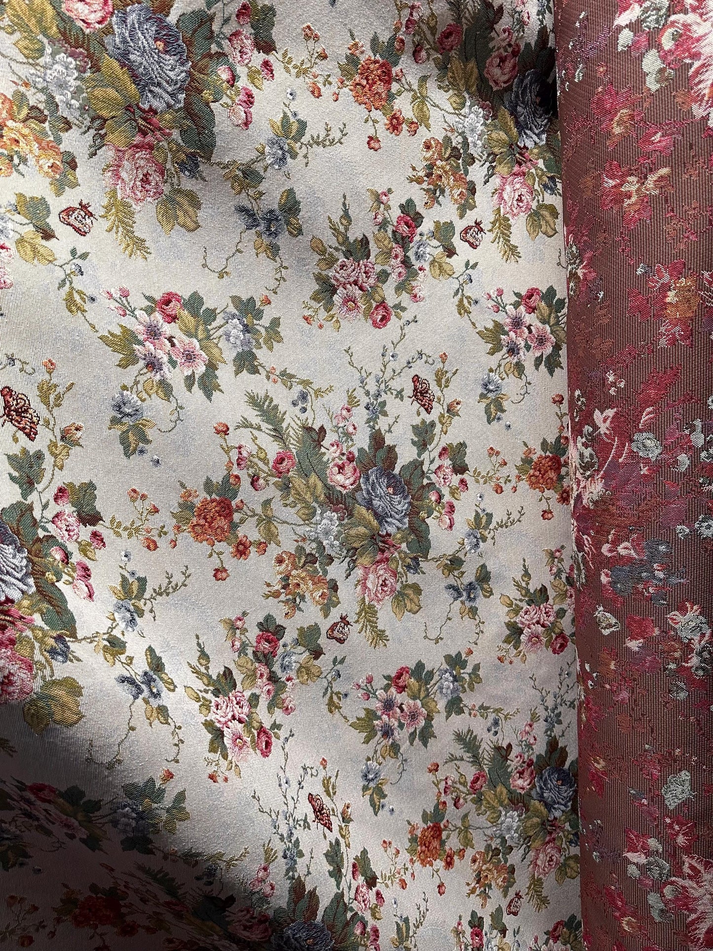 OFF WHITE PINK Multicolor Floral Upholstery Brocade Fabric (54 in.) Sold By The Yard