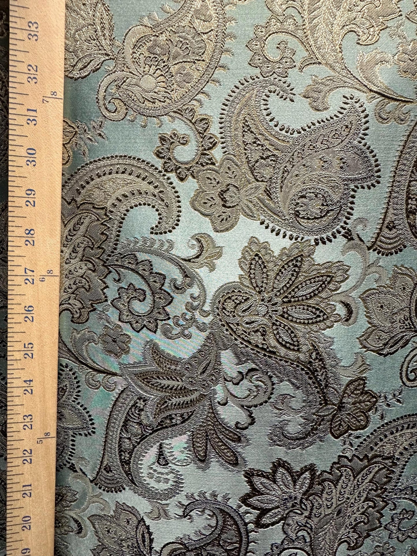 BLUE BROWN GOLD Floral Paisley Brocade Upholstery Drapery Fabric (54 in.) Sold By The Yard