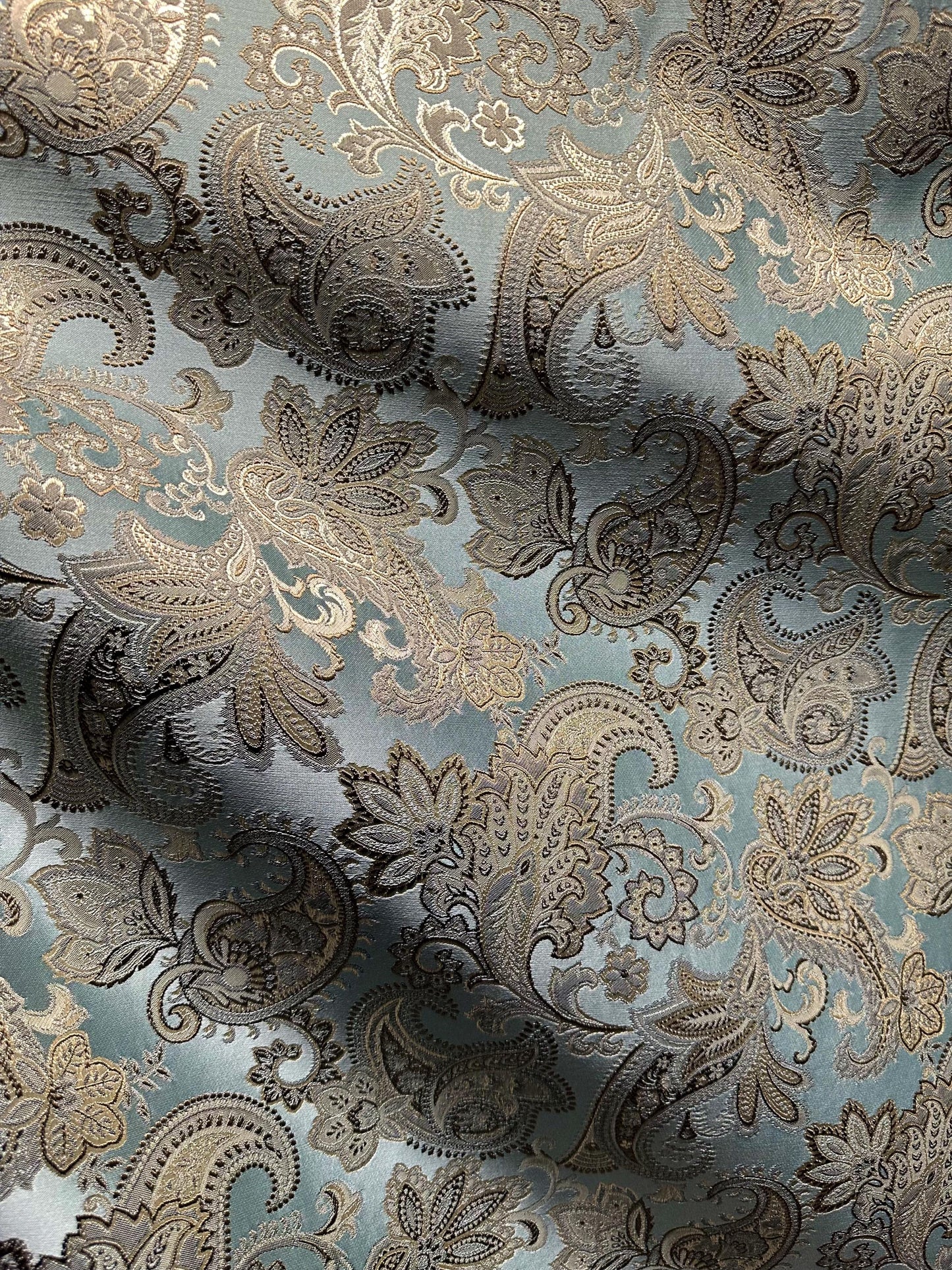BLUE BROWN GOLD Floral Paisley Brocade Upholstery Drapery Fabric (54 in.) Sold By The Yard