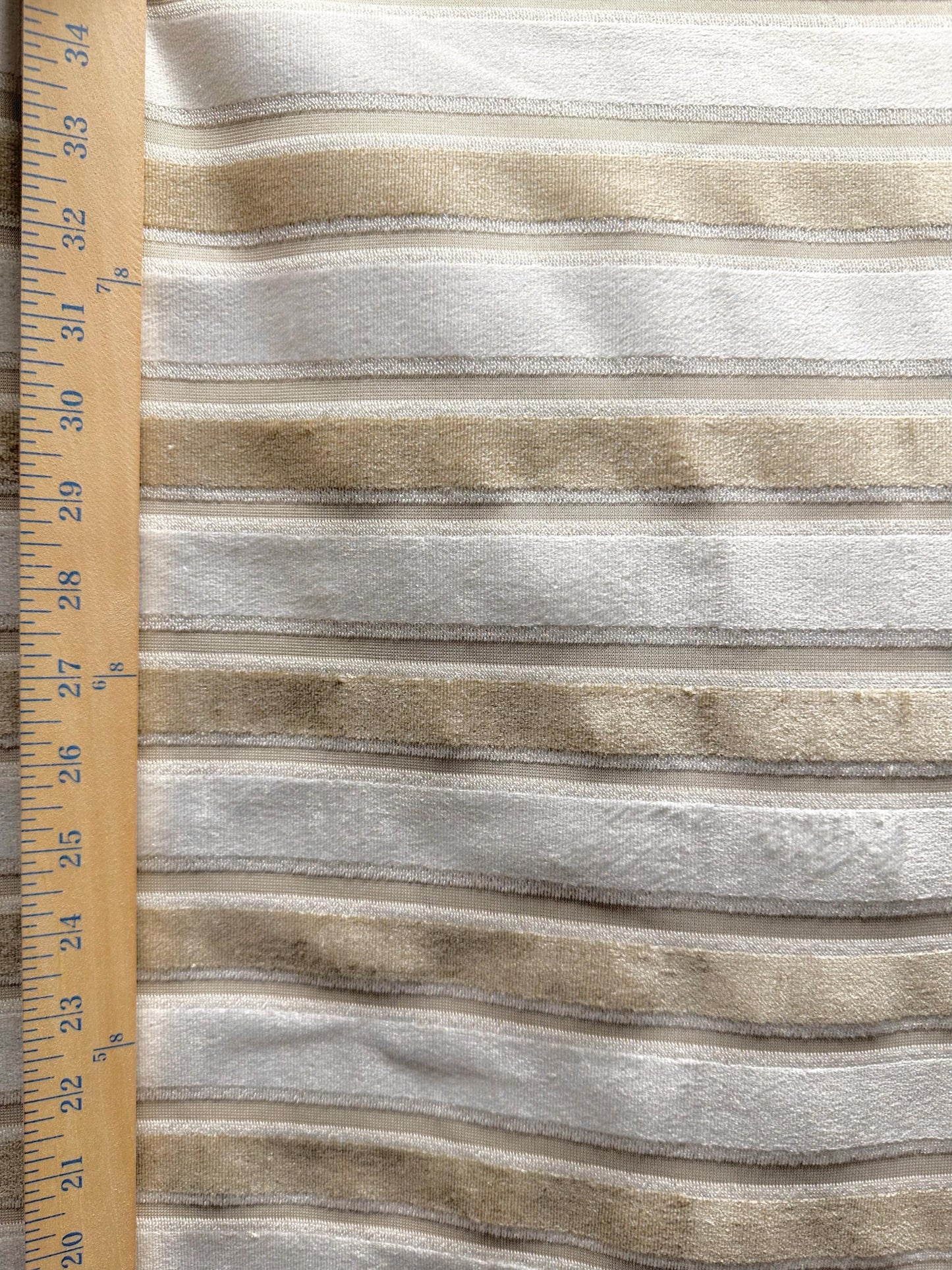 IVORY BEIGE Striped Velvet Upholstery Brocade Fabric (54 in.) Sold By The Yard