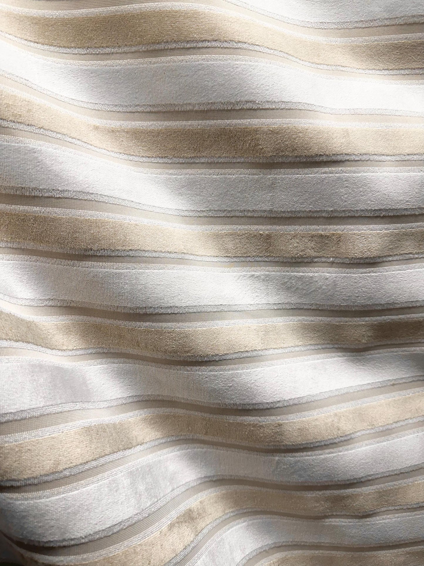 IVORY BEIGE Striped Velvet Upholstery Brocade Fabric (54 in.) Sold By The Yard