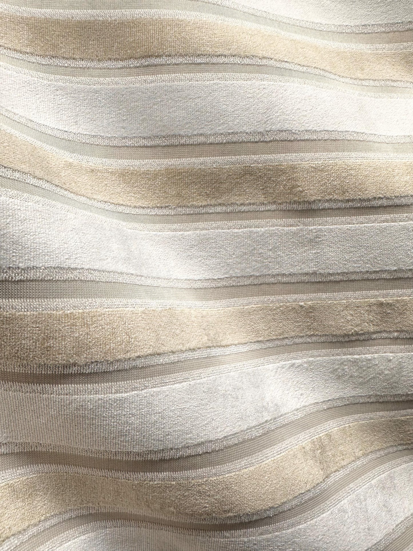 IVORY BEIGE Striped Velvet Upholstery Brocade Fabric (54 in.) Sold By The Yard