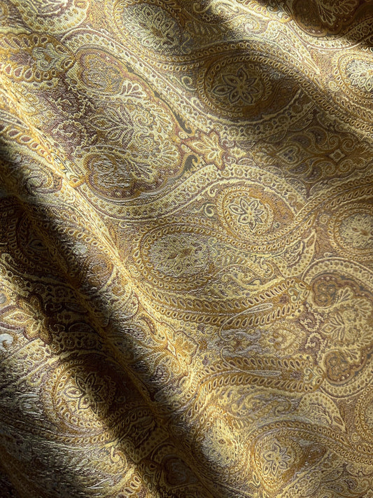 GOLD BROWN GRAY Paisley Brocade Upholstery Drapery Fabric (54 in.) Sold By The Yard