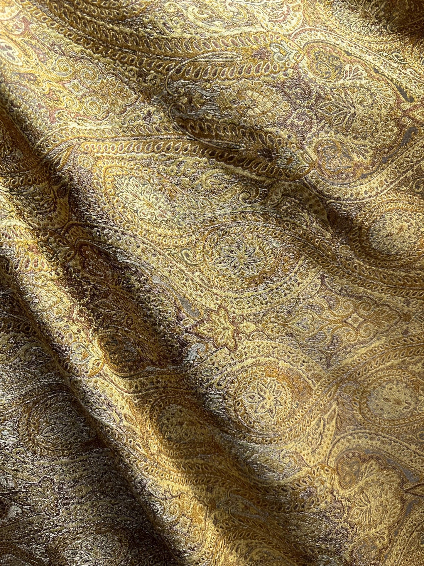 GOLD BROWN GRAY Paisley Brocade Upholstery Drapery Fabric (54 in.) Sold By The Yard