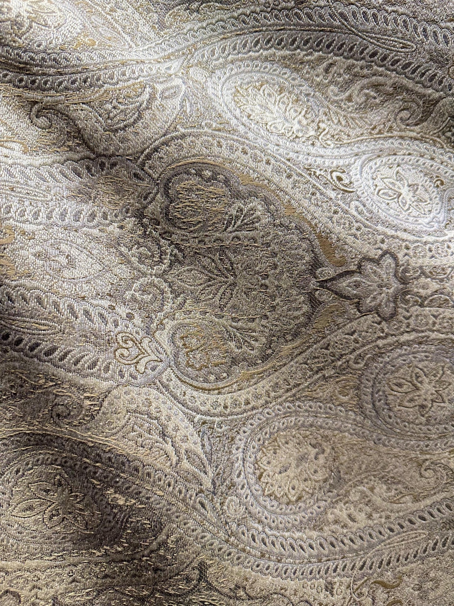 BEIGE GRAY GOLD Paisley Brocade Upholstery Drapery Fabric (54 in.) Sold By The Yard