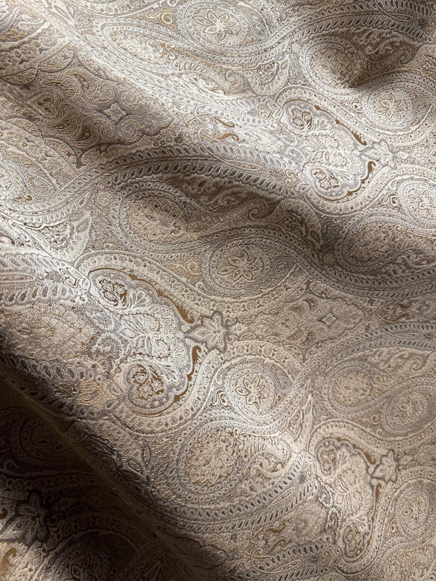 BEIGE GRAY GOLD Paisley Brocade Upholstery Drapery Fabric (54 in.) Sold By The Yard
