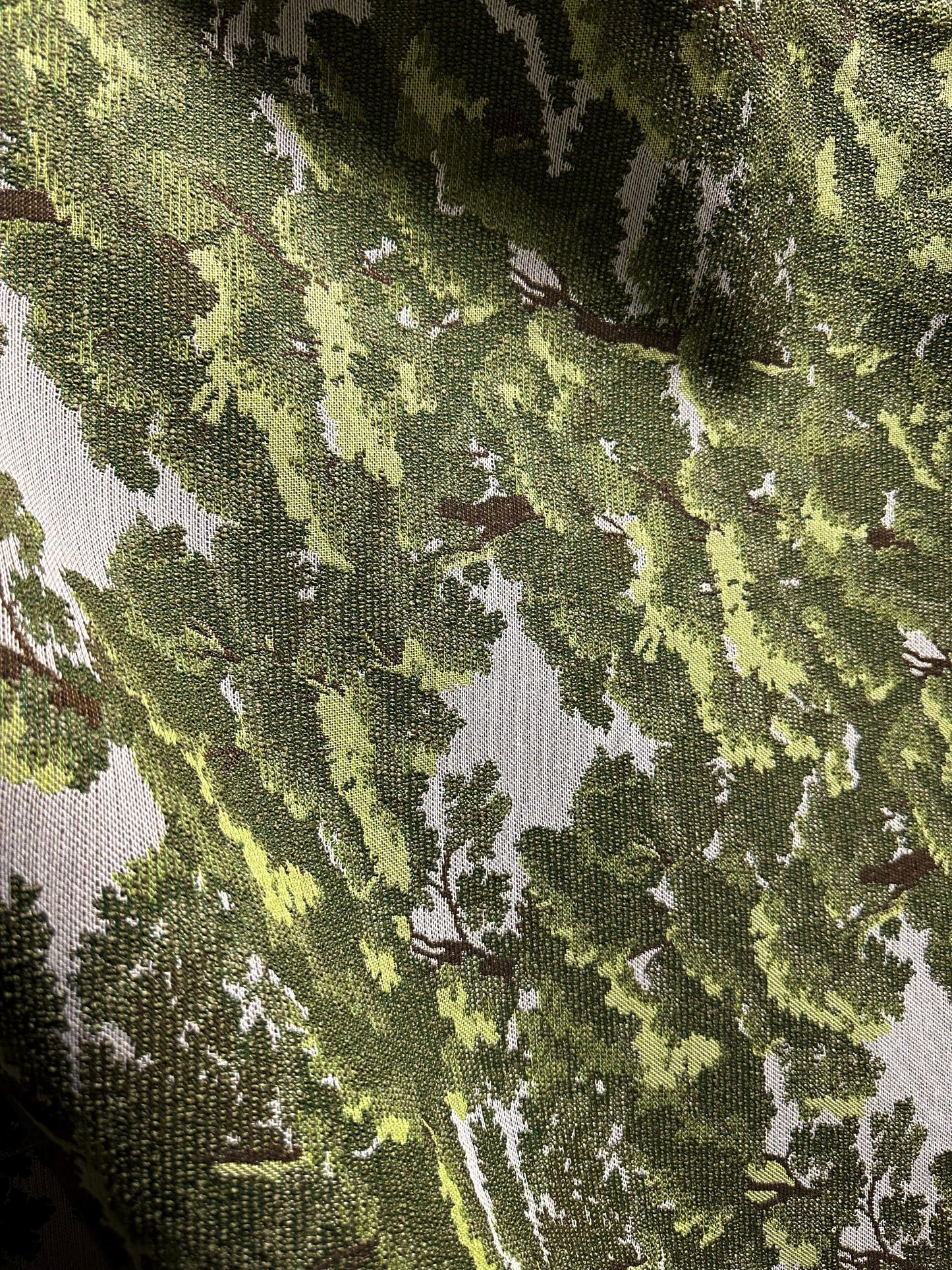 Green White Oak Trees Upholstery Brocade Fabric (54 in.) Sold By The Yard