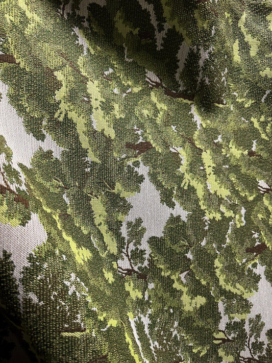 Green White Oak Trees Upholstery Brocade Fabric (54 in.) Sold By The Yard