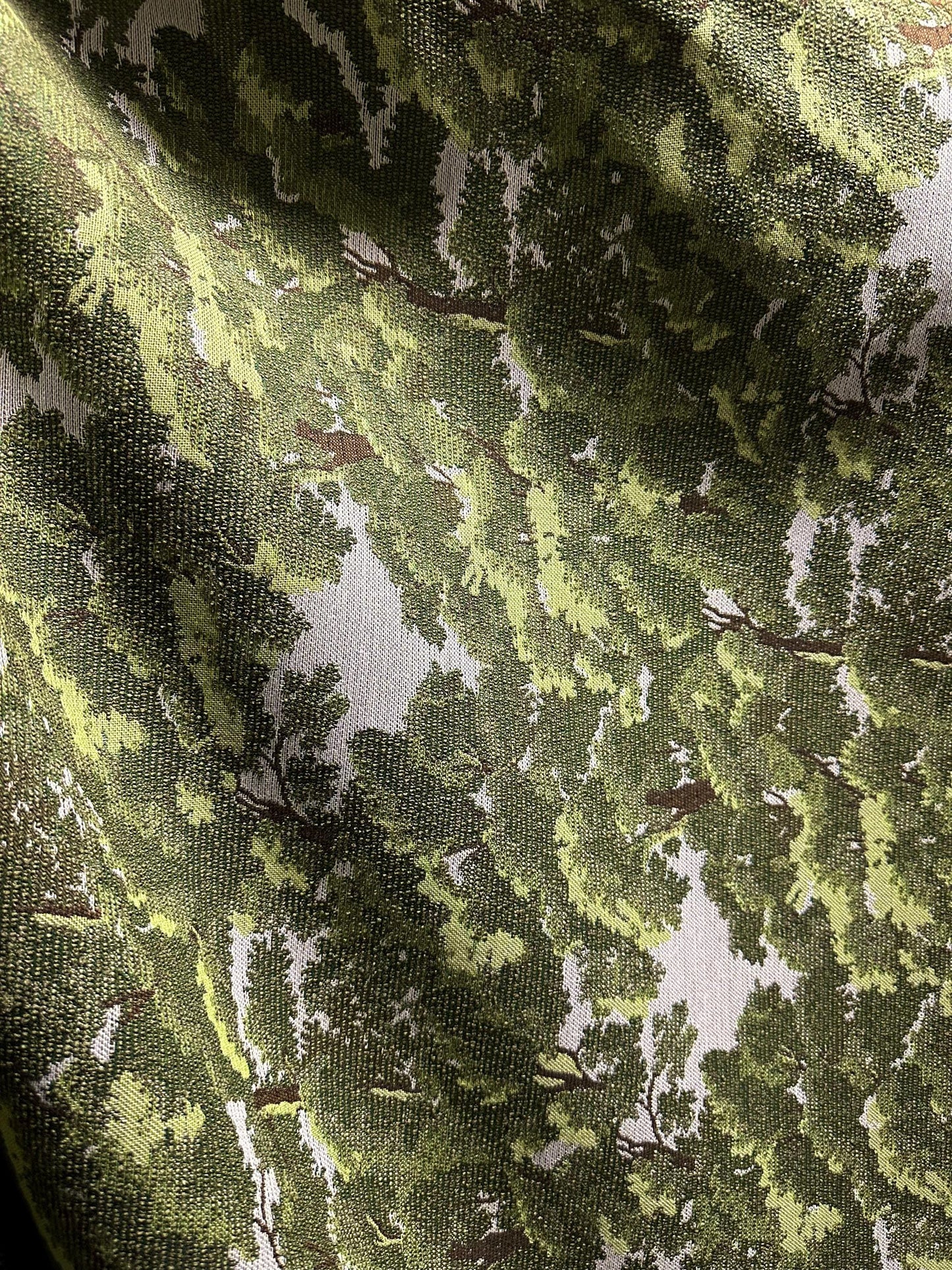 Green White Oak Trees Upholstery Brocade Fabric (54 in.) Sold By The Yard
