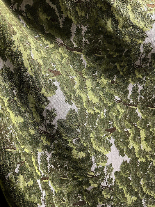 Green White Oak Trees Upholstery Brocade Fabric (54 in.) Sold By The Yard