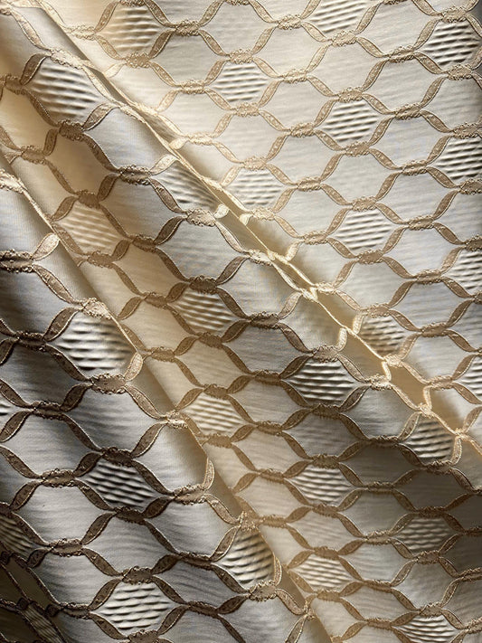 CHAMPAGNE GOLD Diamond Brocade Upholstery Drapery Fabric (54 in.) Sold By The Yard
